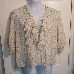 Denim & Supply Ralph Lauren Cream Floral Ruffle Blouse. Sz. Large